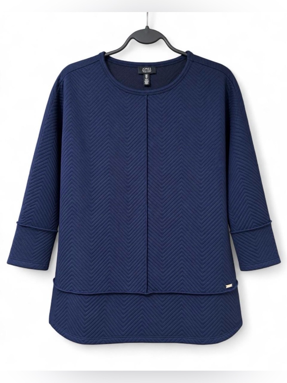 Jones New York Signature Quilted Jacquard Knit Top Navy Blue Large NWT